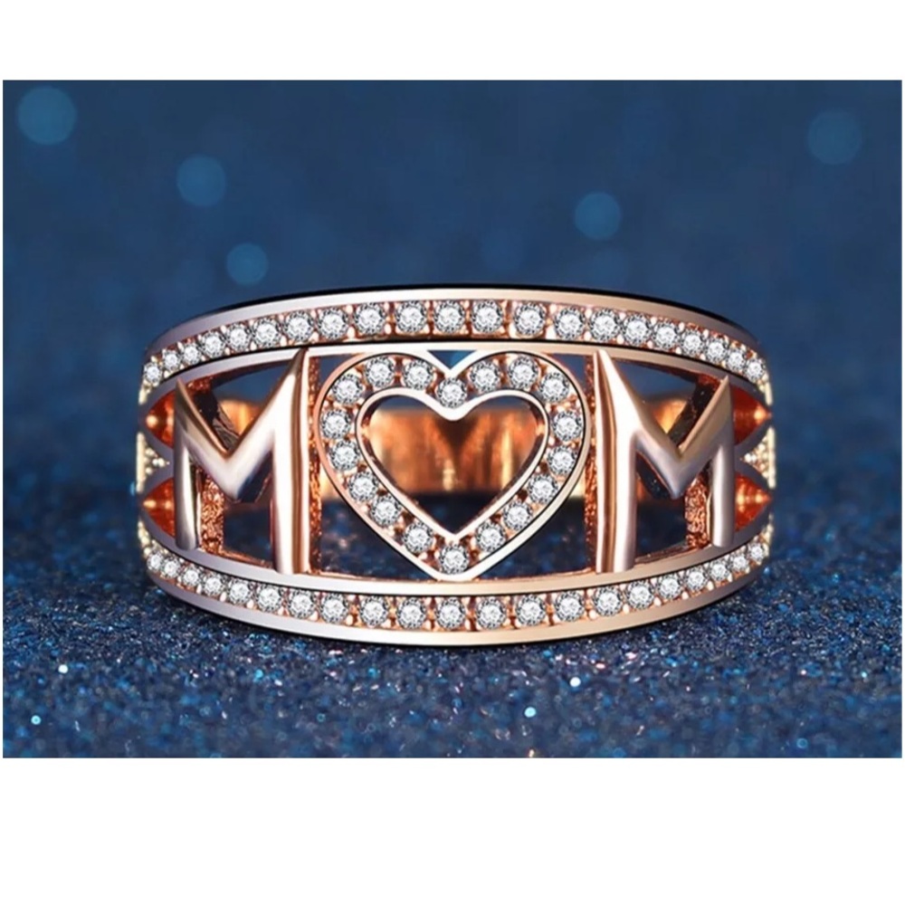 MOM Rose Gold Tone Sparkling Stones Ring Band
